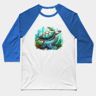 Turtle's Tranquil Journey: Sea Turtle Art T-shirt Baseball T-Shirt